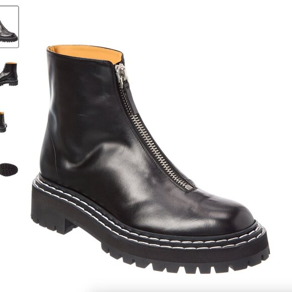 Proenza Schouler Black Chunky Leather Boot with Lug Sole and Zipper, Size 38 - Picture 2 of 15